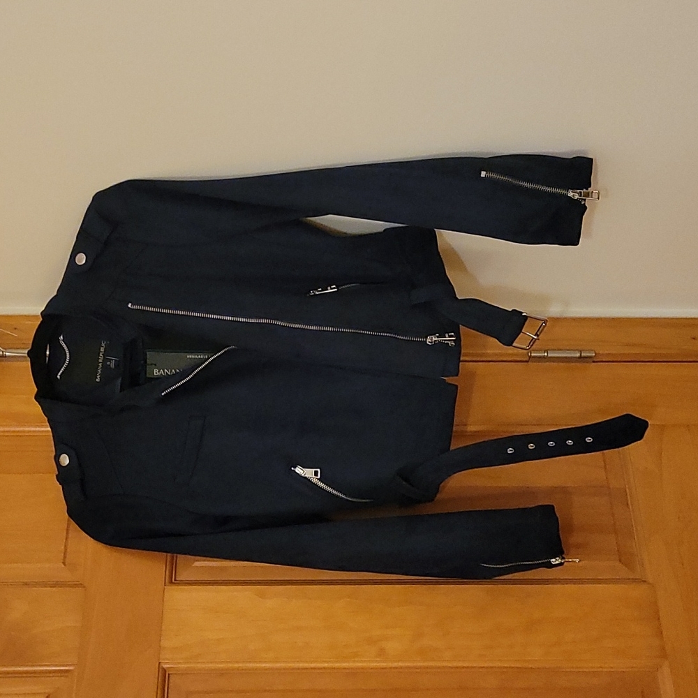 BANANA REPUBLIC VEGAN NAVY SUEDE CROPPED MOTO JACKET SMALL NWT!!